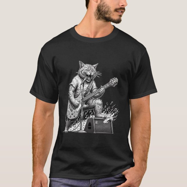 Rock Guitar Cat T-Shirt for Men – Funny Cat Music (Frente)