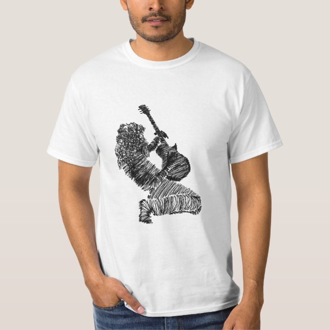 Rock N Roll Guitar Player T-Shirt Eu Adoro Rock (Frente)