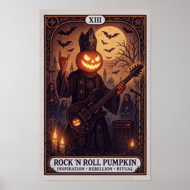 Rock ’N Roll Pumpkin Poster - Cartão de Tarô Gótic (Frente)