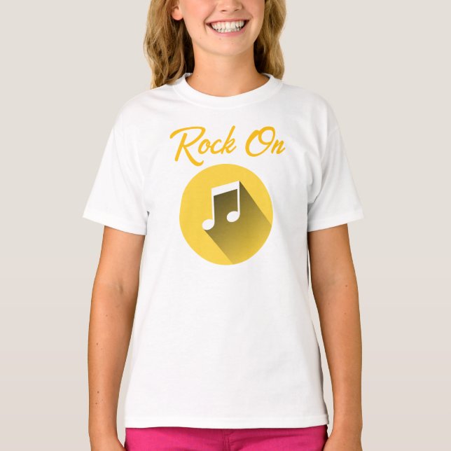 Rock On yellow and White Music Mashup T-Shirt (Frente)