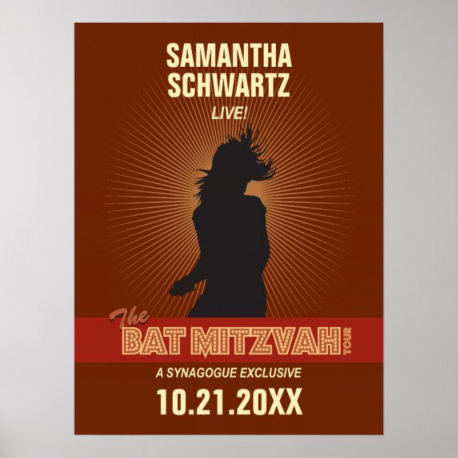Rock Star Bat Mitzvah Poster em Brown (Frente)