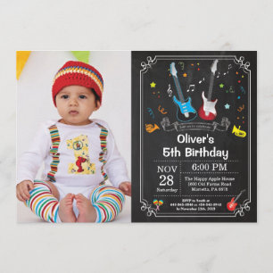 Rock Star Guitar Aniversário Convite Música Boy