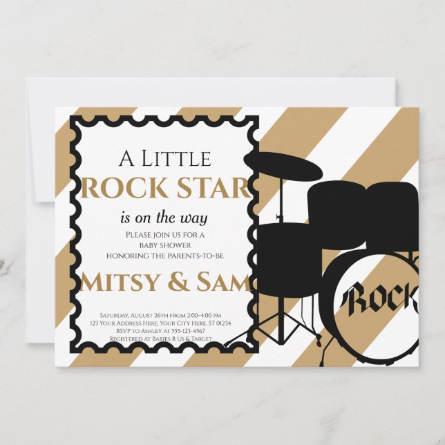 Rock Star Rock a Bye Chá de fraldas Convite (Frente)