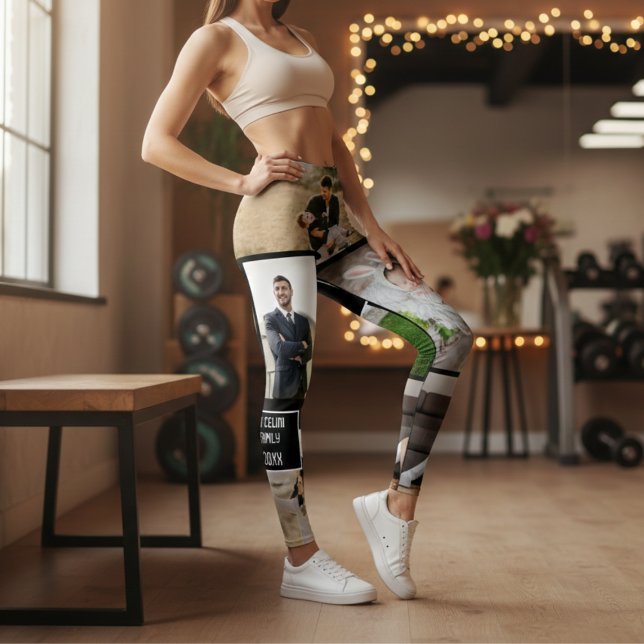 Rock Your Story: Leggings Personalizadas De Colage (Personalized Family Name 9 Photo Custom Collage Black Leggings)