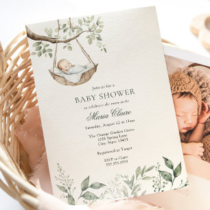 Rockabye Baby Greenery Convite para Chá de fraldas