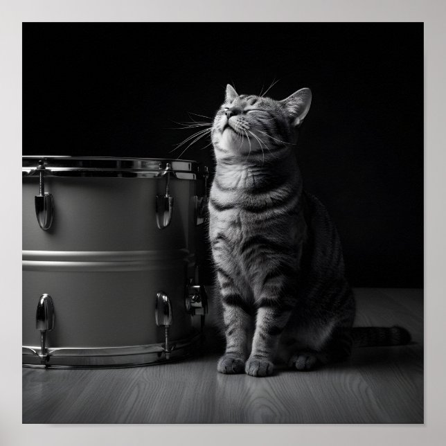 Rocking cat Poster _Cool black cat Rock Music (Frente)