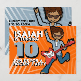 Rockstar boy 10.º aniversário convite azul laranja