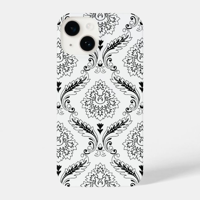 Rococo Damask Line Pattern Black on White (Verso)