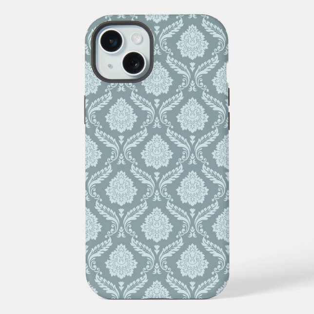 Rococo Damask Rpt Padrão Ovo de Pato Azul+Turquesa (Verso)