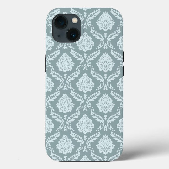 Rococo Damask Rpt Padrão Ovo de Pato Azul+Turquesa (Verso)