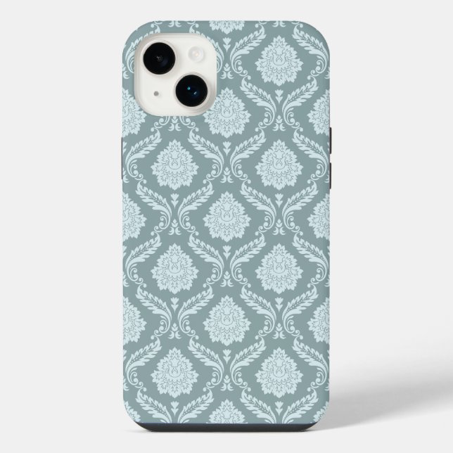 Rococo Damask Rpt Padrão Ovo de Pato Azul+Turquesa (Verso)