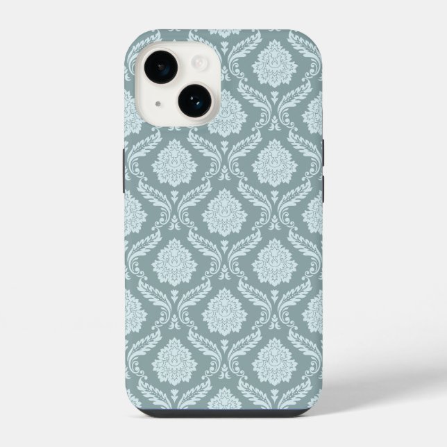 Rococo Damask Rpt Padrão Ovo de Pato Azul+Turquesa (Verso)