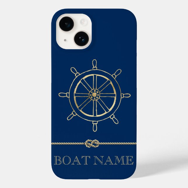 Roda de Leme Náutica Dourada, Azul Marinho (Verso)
