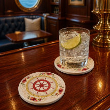 Roda de Navio Náutica & Porta-Copos Floral Rosado