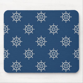 Roda do Navio Náutico Clássico em Azul Mouse Pad