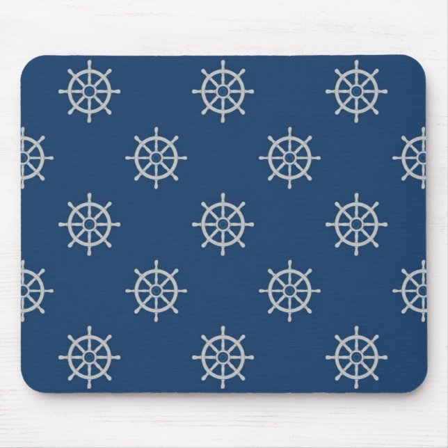 Roda do Navio Náutico Clássico em Azul Mouse Pad (Frente)