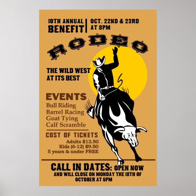 rodeo cowboy cavalgando poster de bronco (Frente)