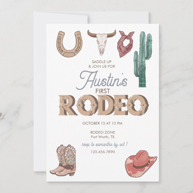 Rodeo Themed | Convites a primeiros aniversarios (Frente)