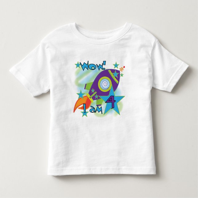 Roket Ship 4th Birthday T-shirts e presentes (Frente)