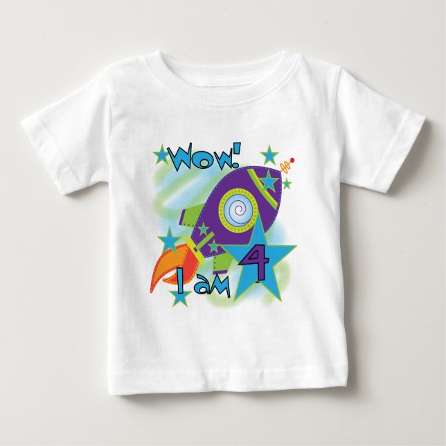 Roket Ship 4th Birthday T-shirts e presentes (Frente)