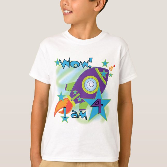Roket Ship 4th Birthday T-shirts e presentes (Frente)