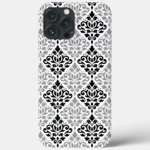 Rolar Damask Grande Padrão Cinza Preta Branco
