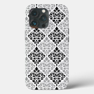 Rolar Damask Grande Padrão Cinza Preta Branco