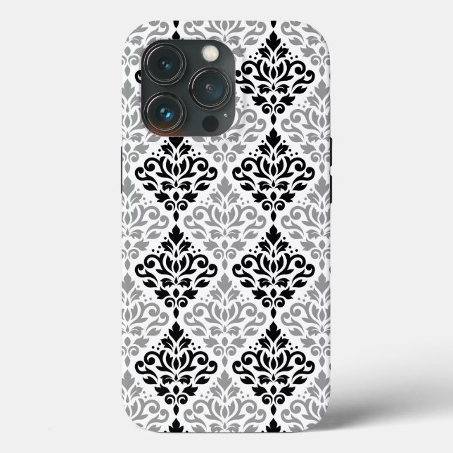Rolar Damask Grande Padrão Cinza Preta Branco (Verso)