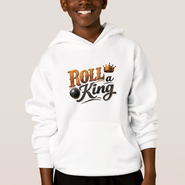 Roll a King – Bowling Crown Kids Pullover Hoodie (Frente)