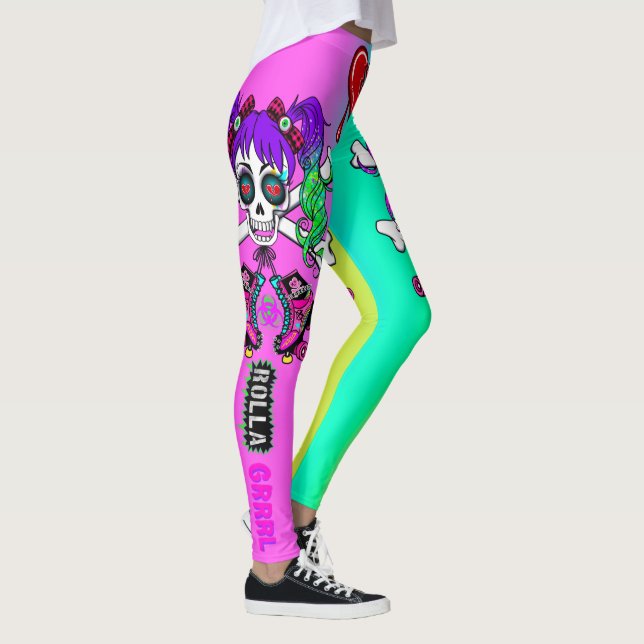 Rolla Grrl Punk Rock Inspirou Leggings Coloridas (Direita)