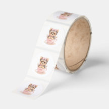 Rolo de Adesivos Pastel Pink Teacup Yorkie