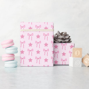 Rolo de Papel de Embrulho com Laço Rosa e Padrão d