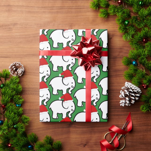 Rolo de Papel de Embrulho Elefante Branco Chapéu d (Presente de Natal)