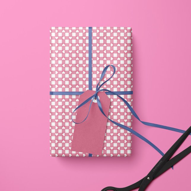 Rolo de Papel de Embrulho Pink Preppy Gingham Hear (Criador carregado)