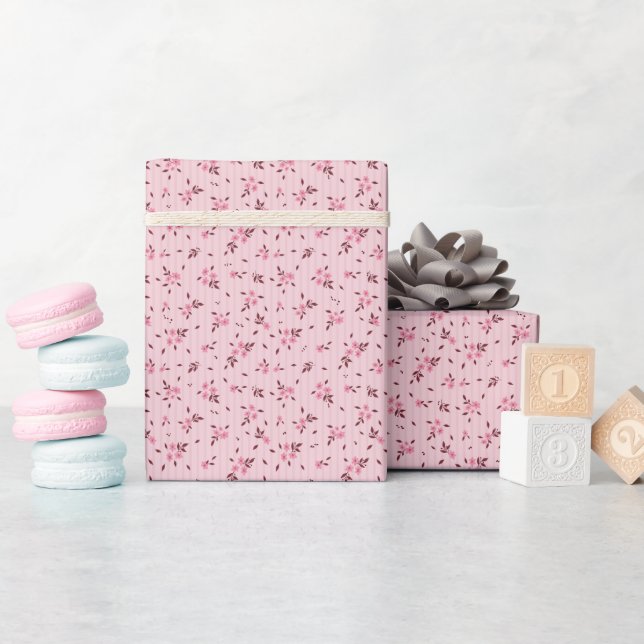 Rolo de Papel de Embrulho Rosa com Padrão de Flor  (Chá de bebê)