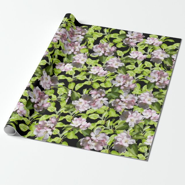 Rolo de Papel de Presente Flor de Maçã da Primaver (Desenrolado)