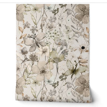 Rolos de papel de parede bege paraíso das flores