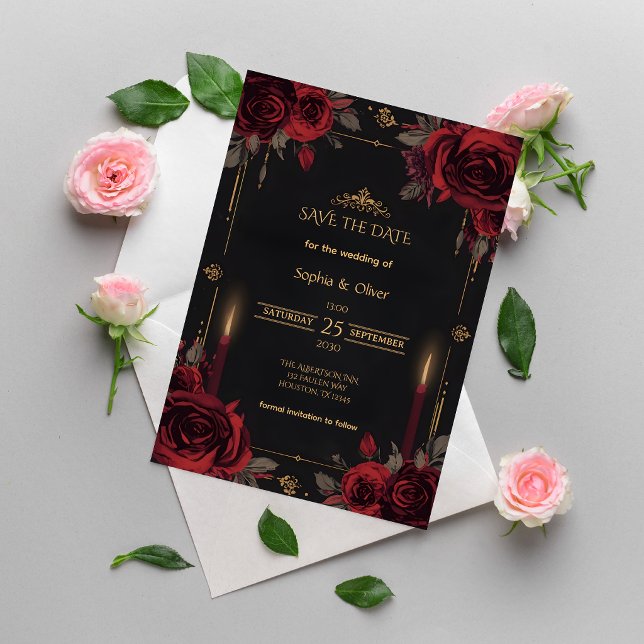 Romance de Noivado Gótico Elegante Salve a Data (Criador carregado)