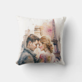 Romance em Aquarela em Paris Almofada de Casal