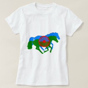 Romania Texto de bandeira cigana e cavalo T-Shirt