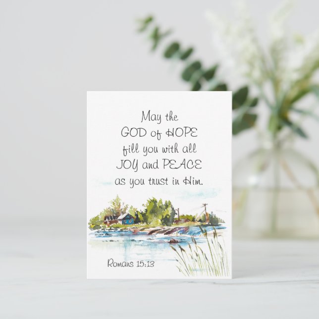 Romanos 15:13 Cartão Plano Deus da Esperança, Bíbl (Em pé/Frente)