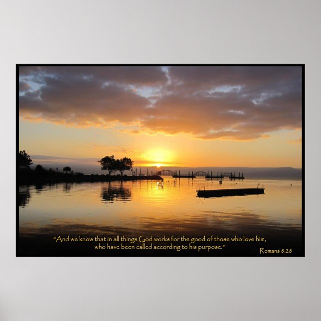 Romanos 8:28 Bíblia cristã Verse Poster (Frente)
