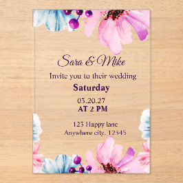 Romantic Blush & Blue Wedding Invitation