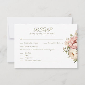 Romantic Blush & Peach Floral Wedding RSVP Card