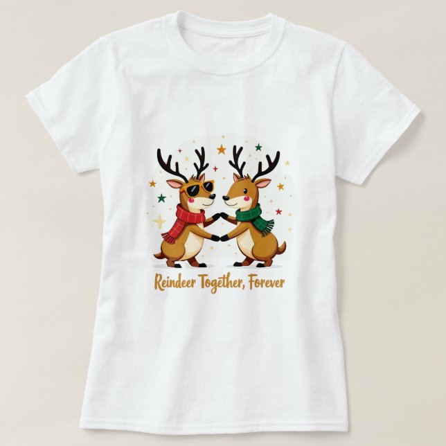 Romantic Couple Christmas Reindeer T-shirt (Frente do Design)