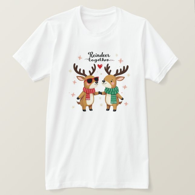 Romantic Couple Christmas Reindeer T-shirt (Frente do Design)
