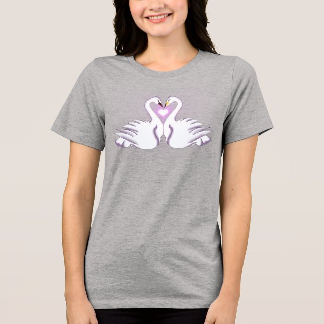 Romantic Double Swan Heart Love Gray T-Shirt (Frente)