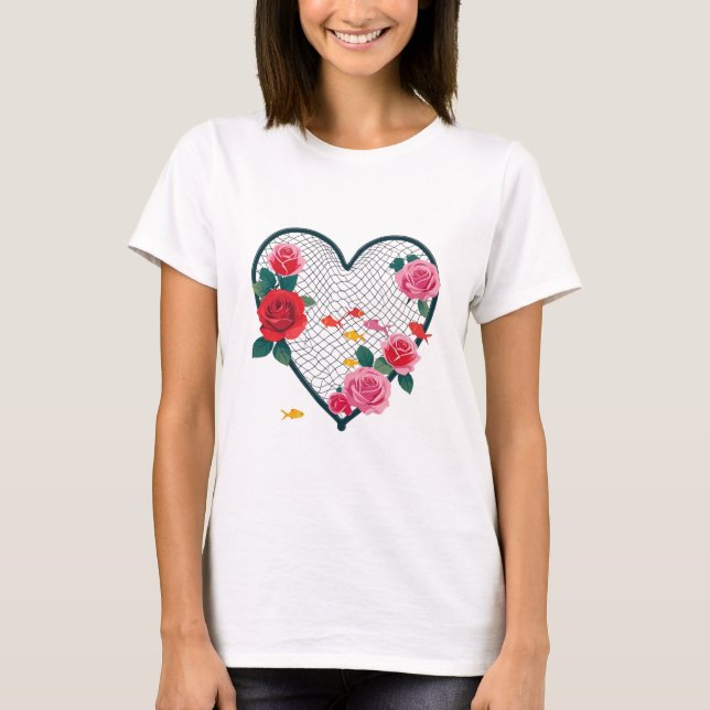 Romantic Fishing Heart Net – Women's T-Shirt (Frente)