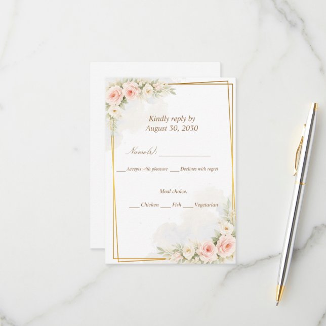 Romantic Floral RSVP Card Dusty Blush Peony Botani (Frente/Verso In Situ)