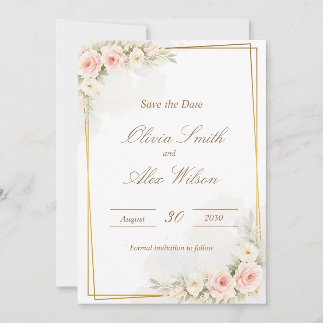 Romantic Floral Save the date Dusty Blush Peo (Frente)